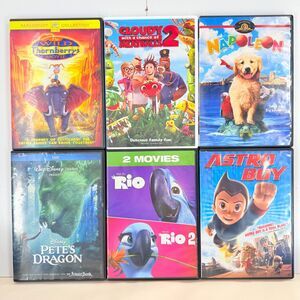 6 DVD Kids Movie Lot Cloudy Meatballs Rio Astro Boy Pete’s Dragon Thornberrys